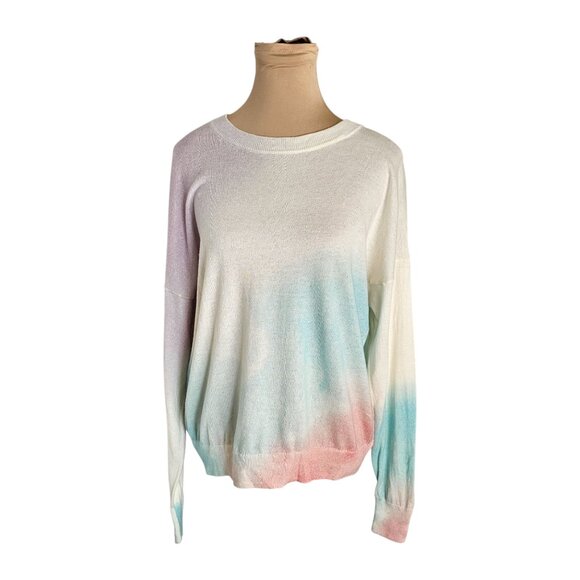 360 Cashmere Long Sleeve Pastel Pink Blue Palm Tree Crewneck Sweater Sz S - Picture 3 of 11